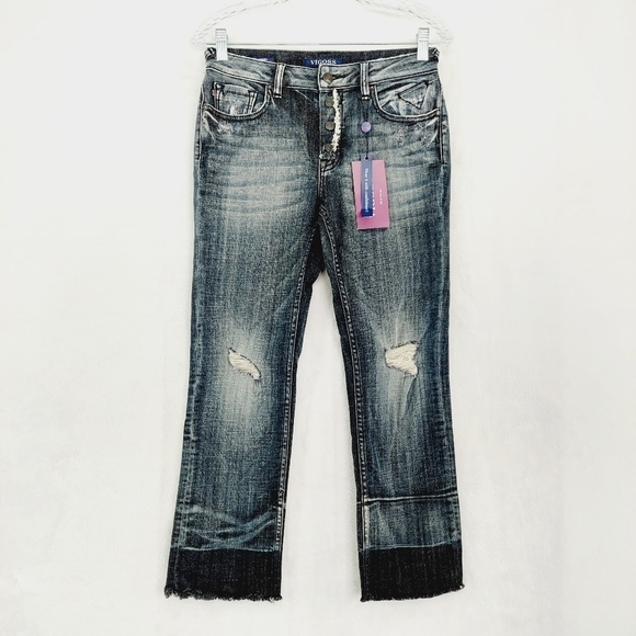 Vigoss Black Gray Distressed Acid Wash The Jagger Straight Crop Jeans P3235 - Picture 1 of 10